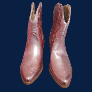 Soda Blazing Western-Style Ankle Boots  Stitched Pointed  Toe  Metallic Rose 9